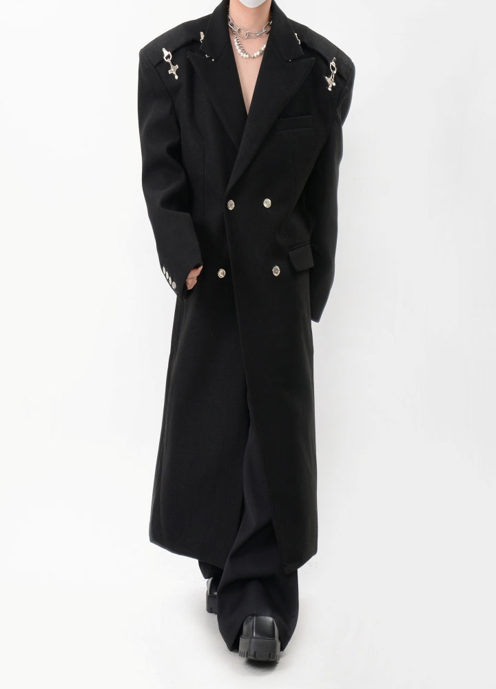 【LUCE GARMENT】Shoulder silver attachment double button coat  LG0072