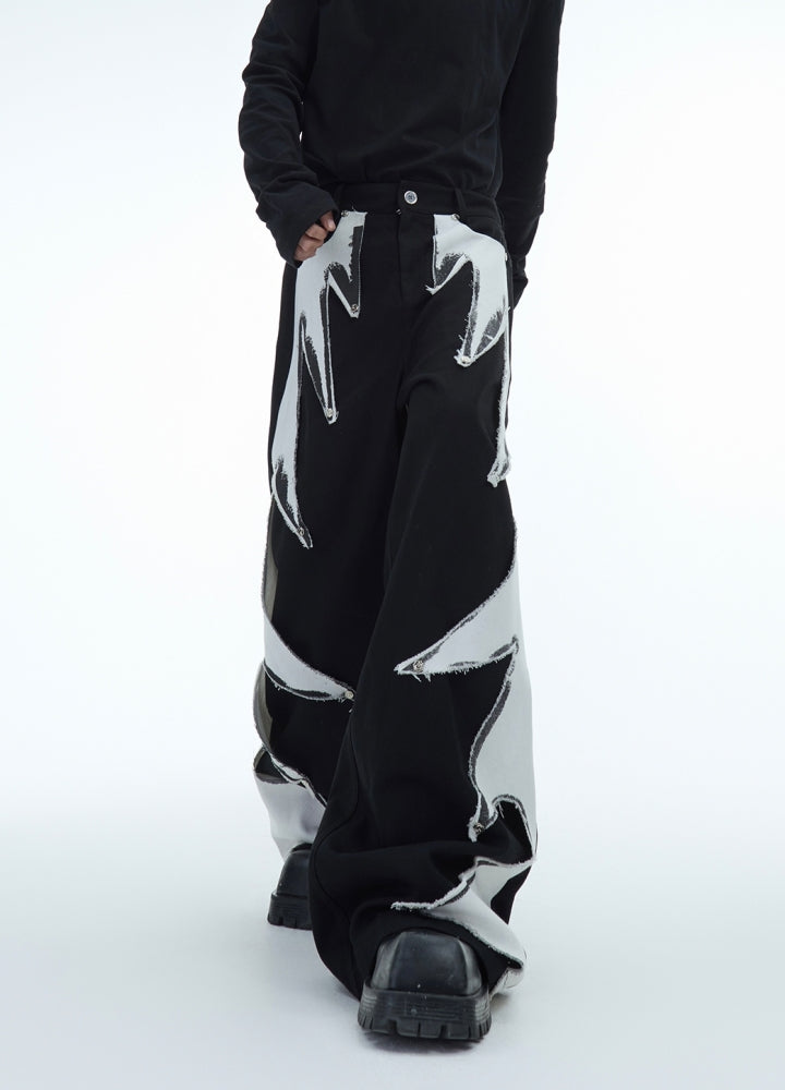 【Culture E】Bright Thunder Line Design Wide Style Mode Pants  CE0189