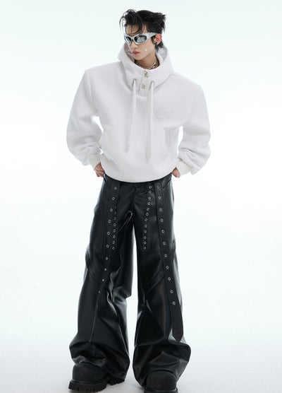 【Culture E】Faux leather belt set design wide pants  CE0180