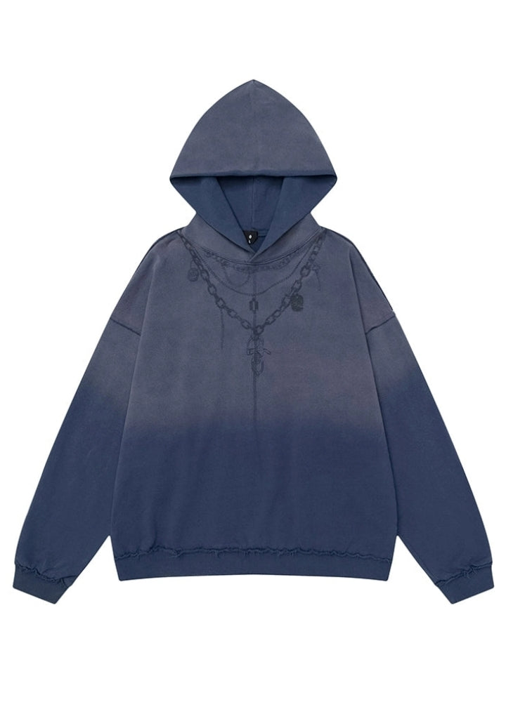 【OVDY】Chain necklace style illustration design gradient wash hoodie  OD0009