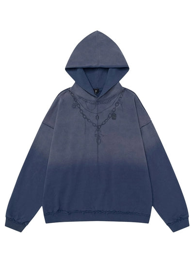 【OVDY】Chain necklace style illustration design gradient wash hoodie  OD0009