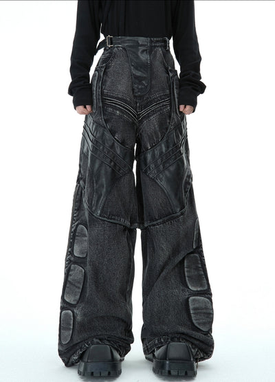 【Culture E】Acid gimmick parts design dull gray base wide flare denim pants  CE0186