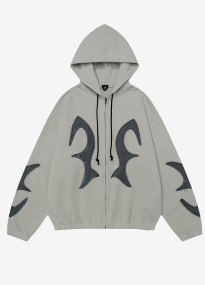 【OVDY】Devil upper front design full zip wide hoodie  OD0003