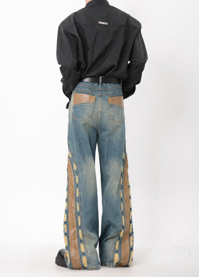 【LUCE GARMENT】Gimmick side line design wide denim pants  LG0062