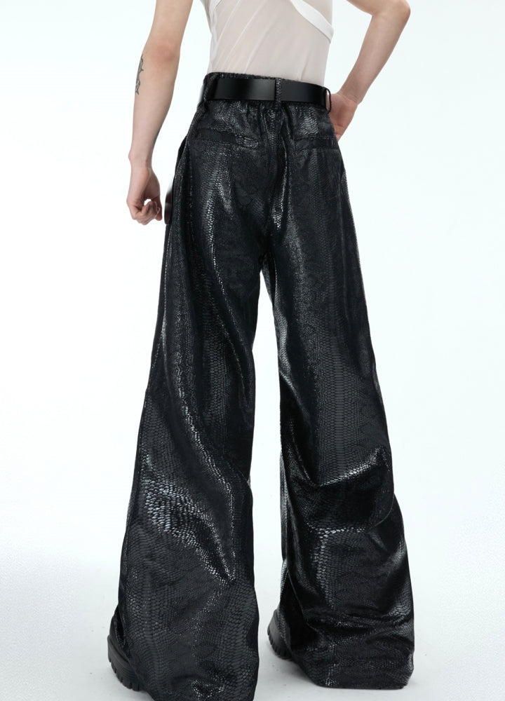 【Culture E】Snakeskin style glossy color design wide straight pants  CE0177