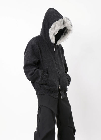 【LUCE GARMENT】Fur hoodie knit design double zip style parka jacket  LG0063