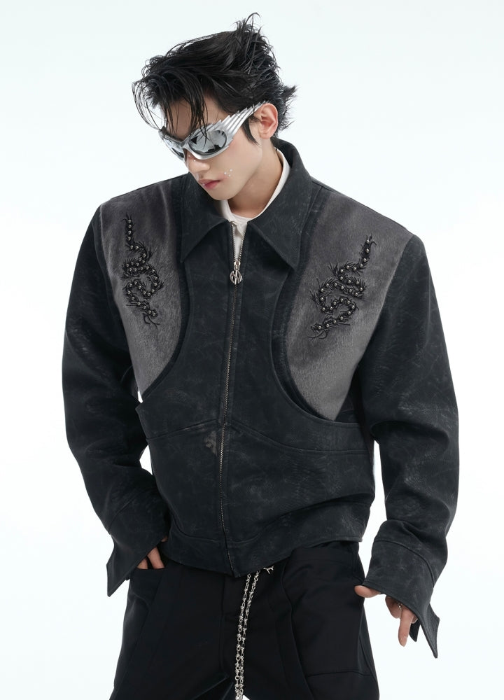 【Culture E】Spine silhouette snake design short-length fashion jacket  CE0178