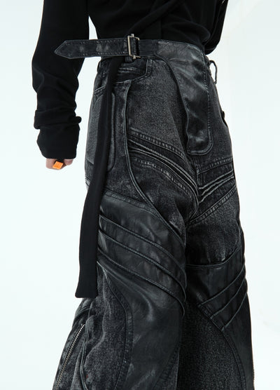 【Culture E】Acid gimmick parts design dull gray base wide flare denim pants  CE0186