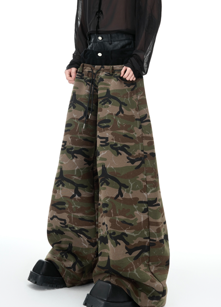 【Culture E】Double waist design camouflage wide silhouette pants  CE0191