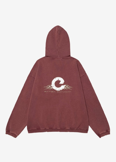 【OVDY】Front Subculture Devil Vintage Base Color Hoodie  OD0008