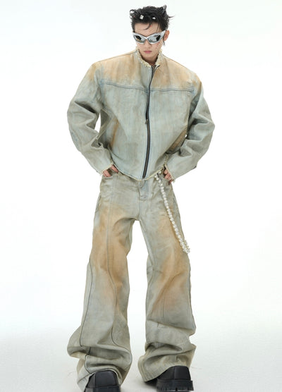 【Culture E】Muddy wash design color wide silhouette denim pants  CE0188