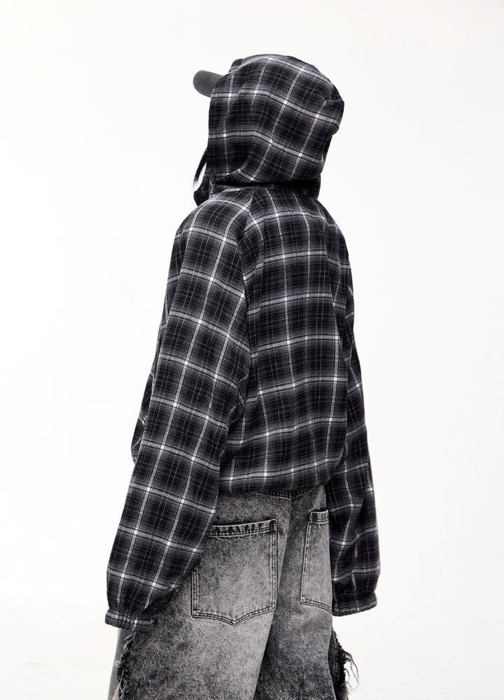 【People Style】Dull base check color design half zip hoodie  PS0059