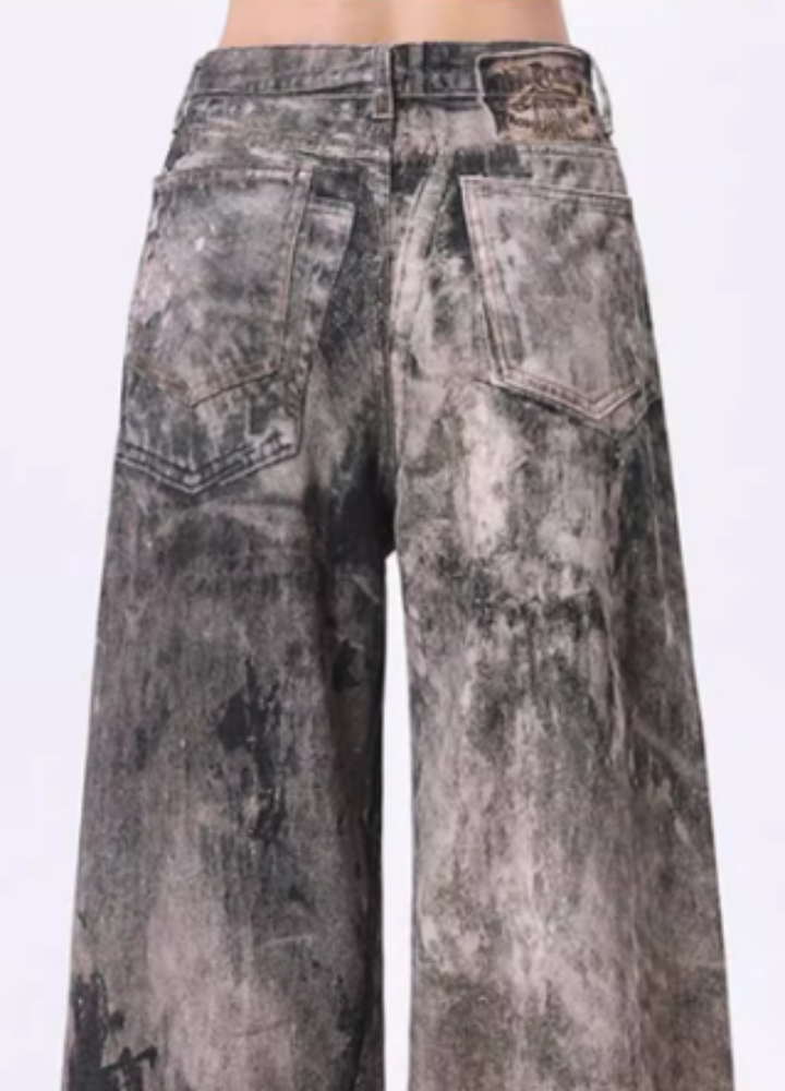 【Rayohopp】Random dirty color design double wide silhouette denim pants  RH0139