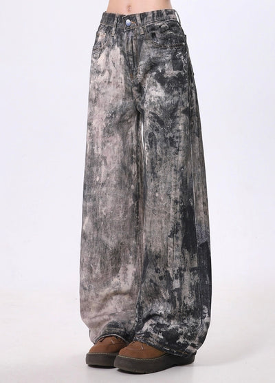 【Rayohopp】Random dirty color design double wide silhouette denim pants  RH0139