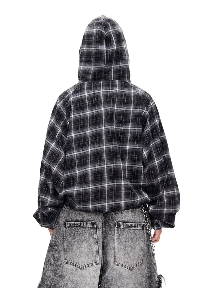 【People Style】Dull base check color design half zip hoodie  PS0059