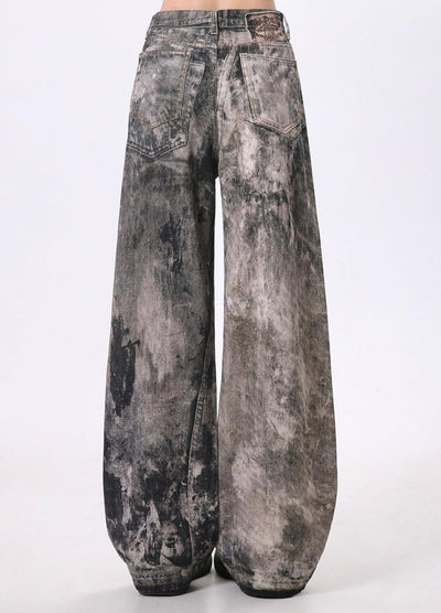 【Rayohopp】Random dirty color design double wide silhouette denim pants  RH0139