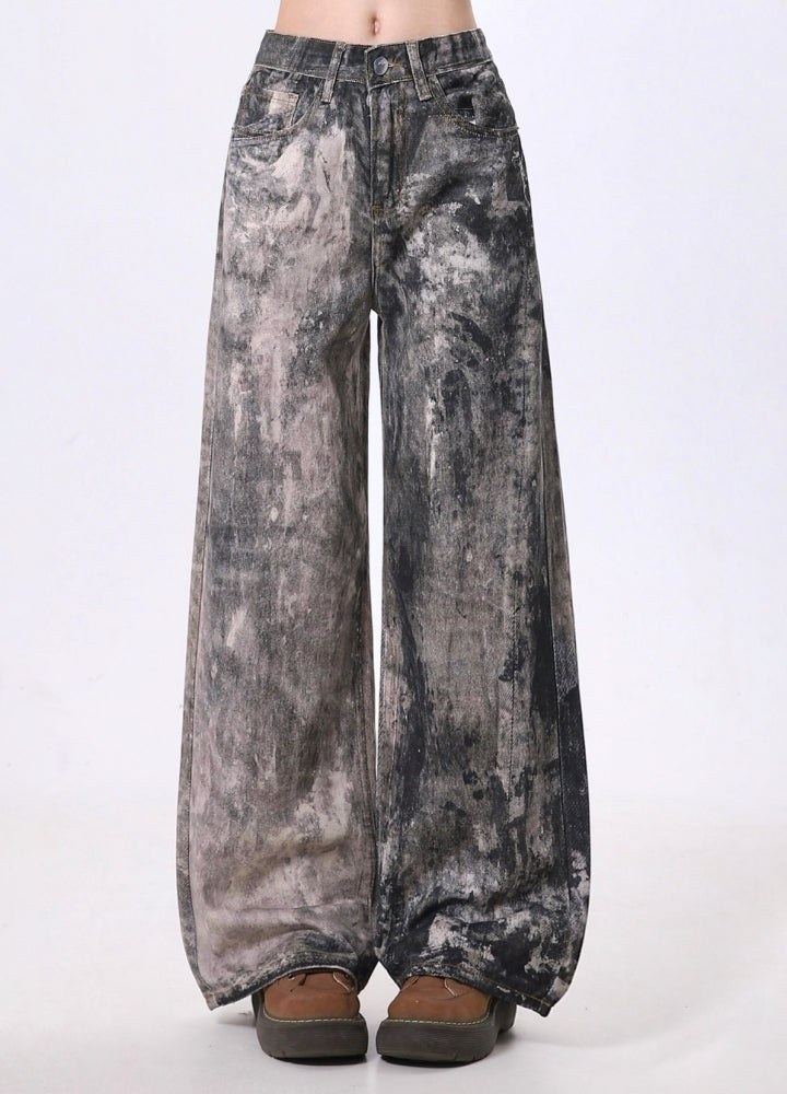 【Rayohopp】Random dirty color design double wide silhouette denim pants  RH0139