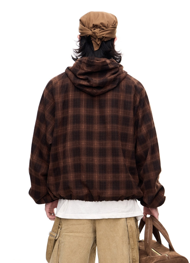 【People Style】Dull base check color design half zip hoodie  PS0059