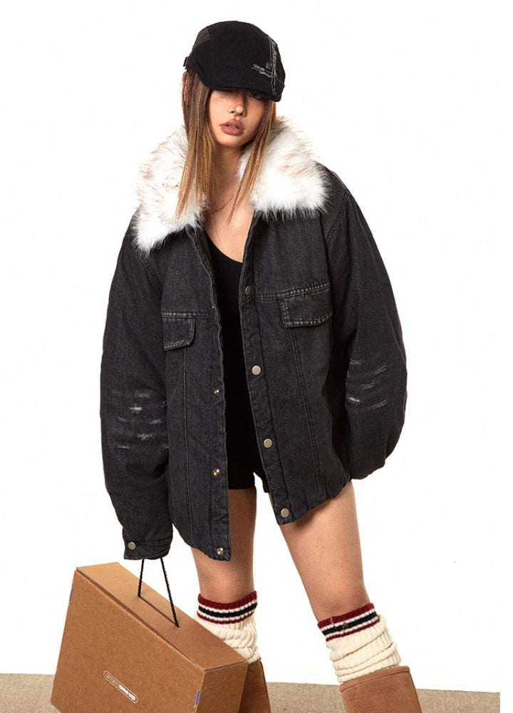 【BLACK BB】Mohair-like design oversized denim jacket  BK0060