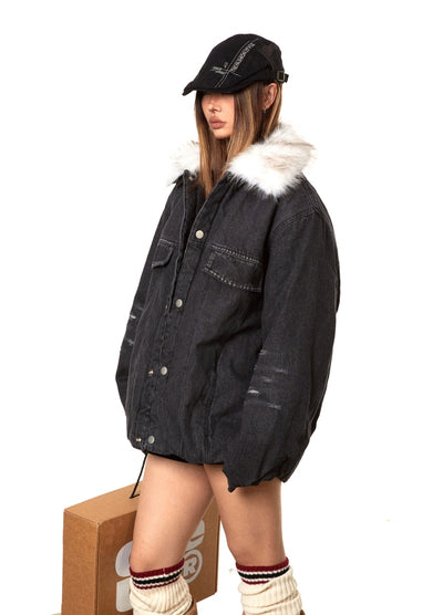 【BLACK BB】Mohair-like design oversized denim jacket  BK0060