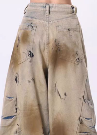 【Rayohopp】Earthy style dirty design wide silhouette washed pants  RH0141