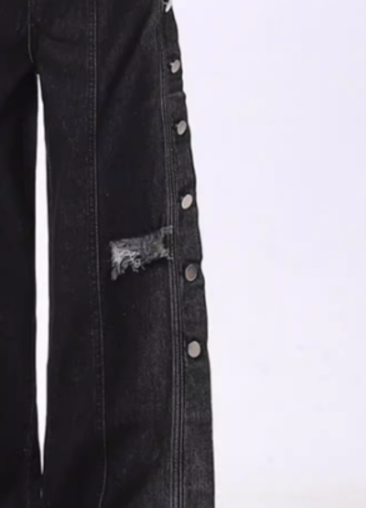 【Rayohopp】Side patchwork mid-length distressed denim pants  RH0138