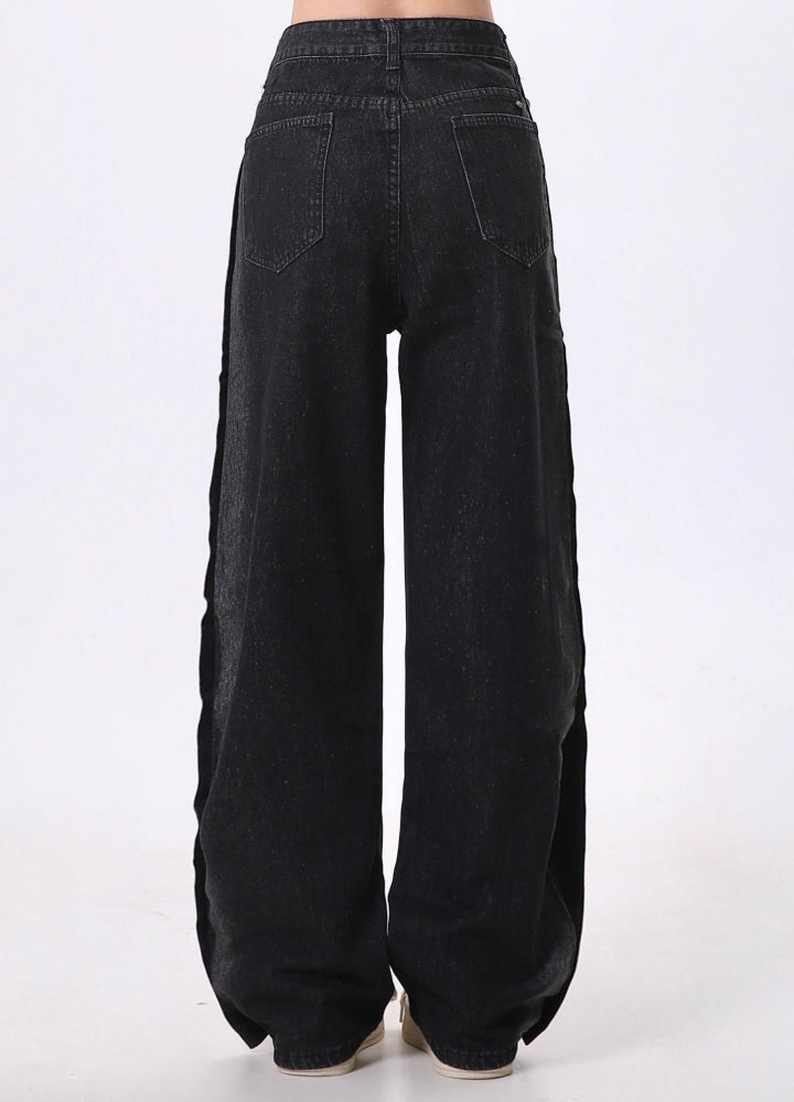 【Rayohopp】Side patchwork mid-length distressed denim pants  RH0138