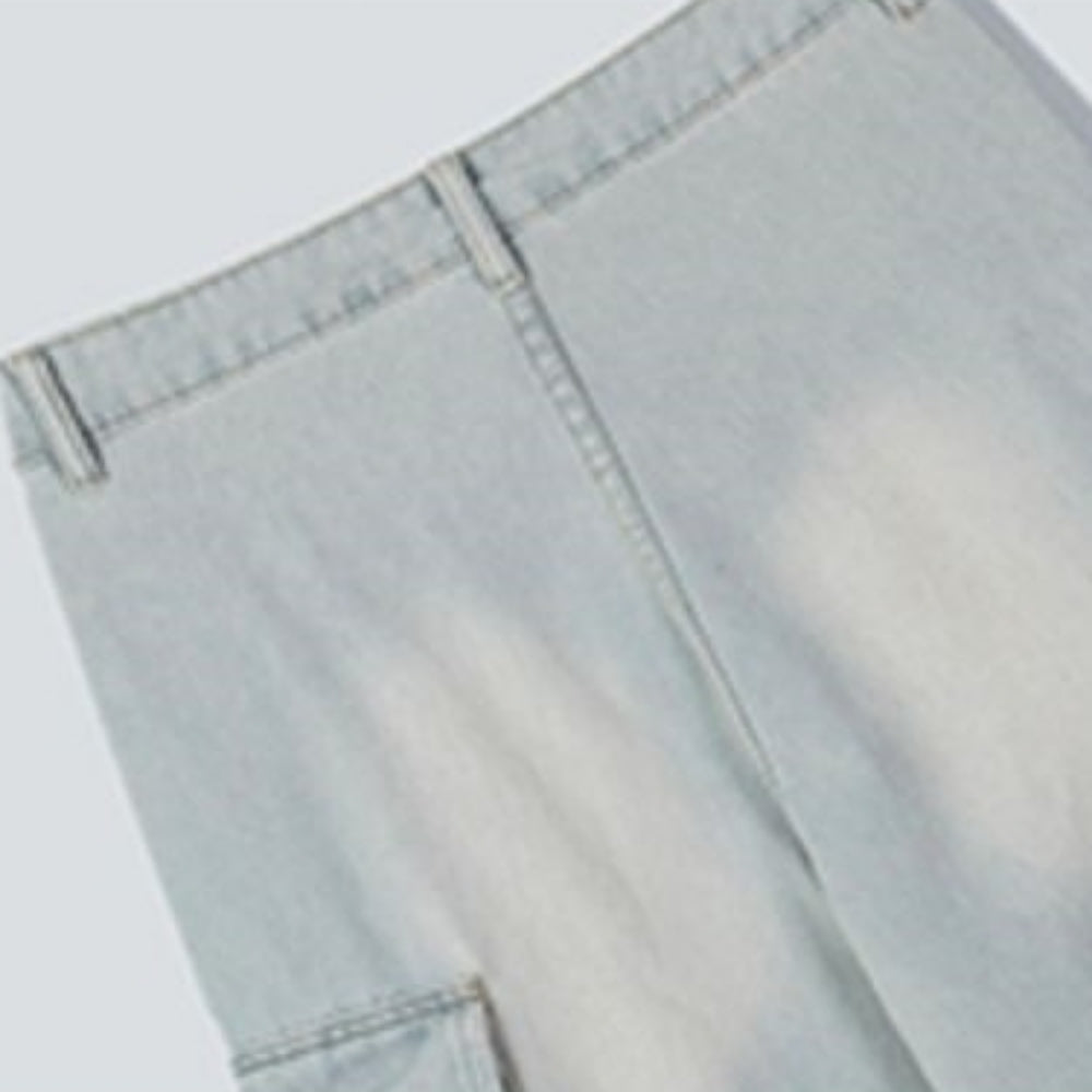 【NIUGULU】Mid-wash side chain design wide silhouette denim pants  NG0036