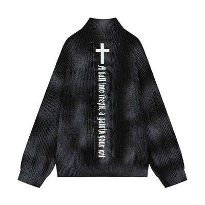 【NIUGULU】Middle cross design washed full zip knit sweater  NG0041