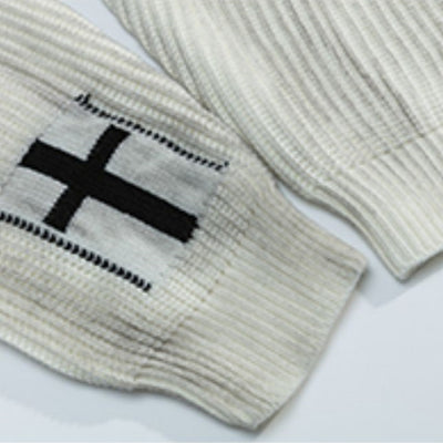 【NIUGULU】Middle cross design washed full zip knit sweater  NG0041