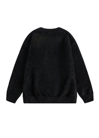 【BLACK BB】Front cat design monotone style knit sweater  BK0070