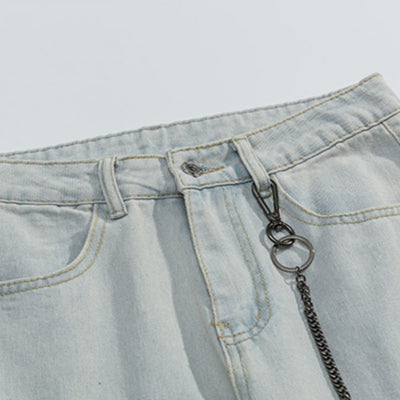 【NIUGULU】Mid-wash side chain design wide silhouette denim pants  NG0036