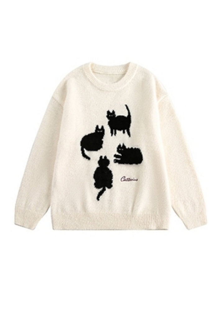 【BLACK BB】Front cat design monotone style knit sweater  BK0070