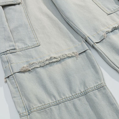 【NIUGULU】Mid-wash side chain design wide silhouette denim pants  NG0036