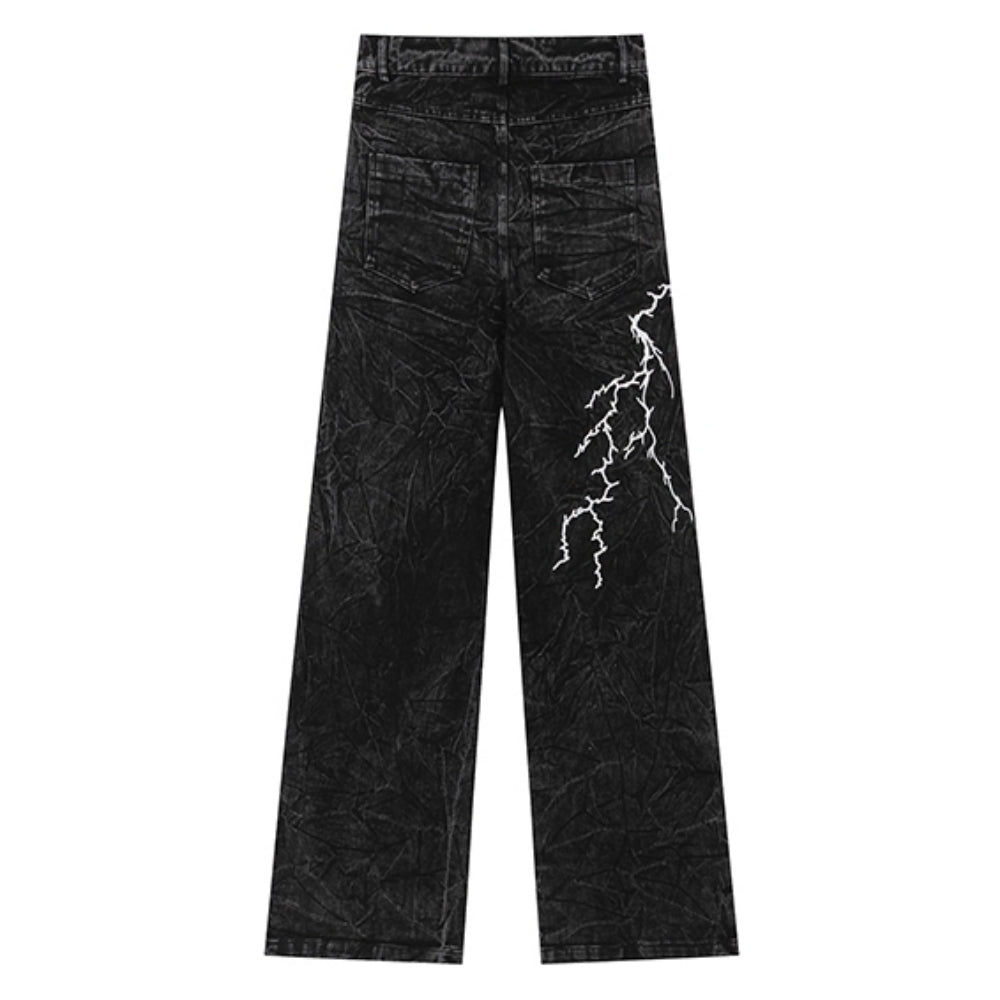 【NIUGULU】Thunder Break Monotone Design Basic Denim Pants  NG0038