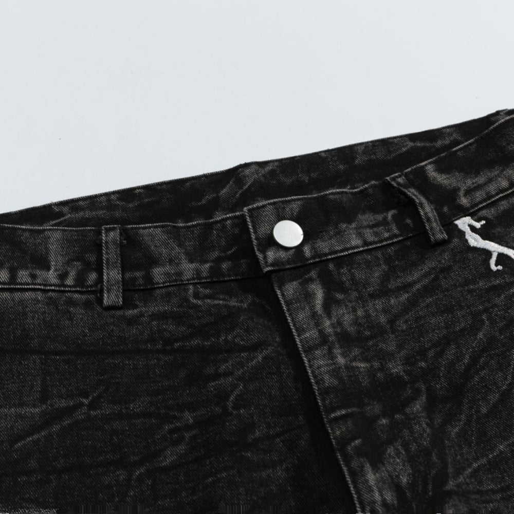 【NIUGULU】Thunder Break Monotone Design Basic Denim Pants  NG0038