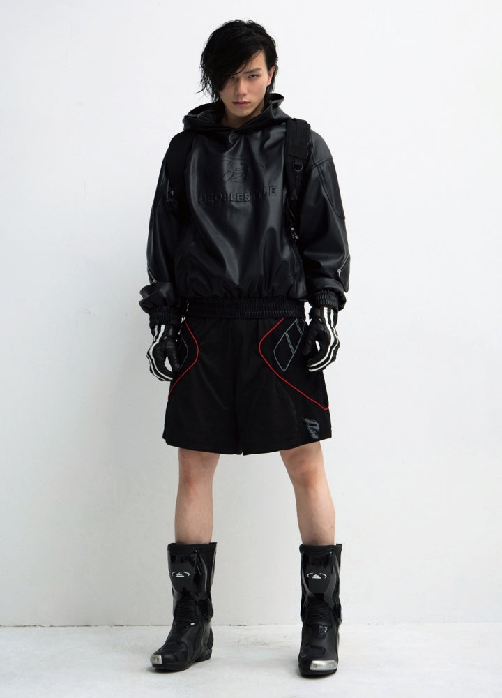 【People Style】High leather design oversized silhouette pullover hoodie  PS0054