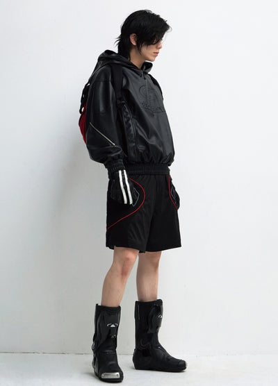 【People Style】High leather design oversized silhouette pullover hoodie  PS0054