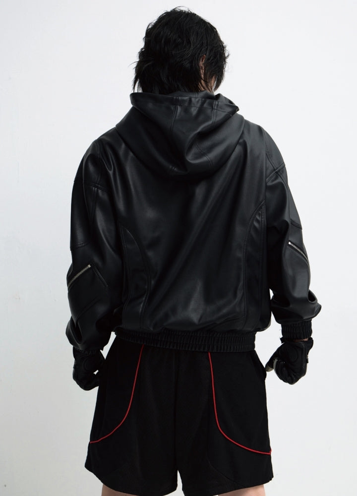 【People Style】High leather design oversized silhouette pullover hoodie  PS0054