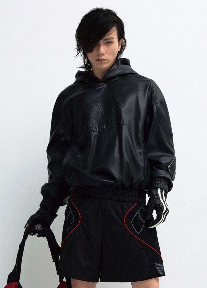 【People Style】High leather design oversized silhouette pullover hoodie  PS0054