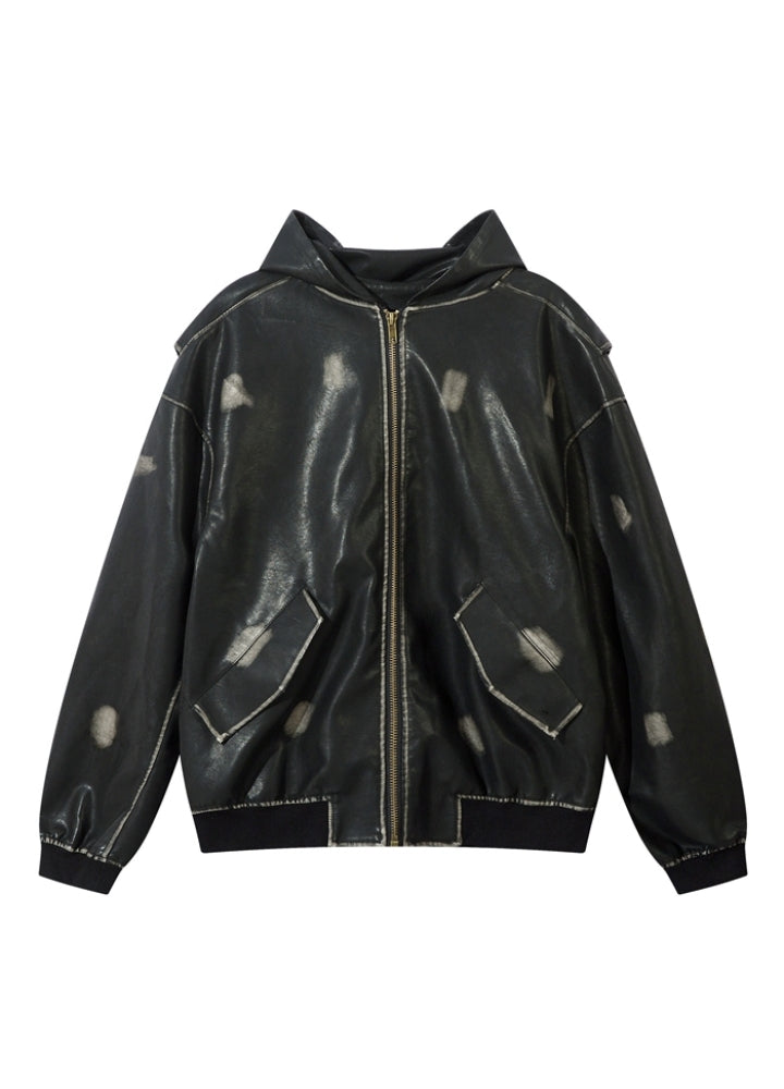 【W3】Random wash vintage grunge leather jacket  WO0094