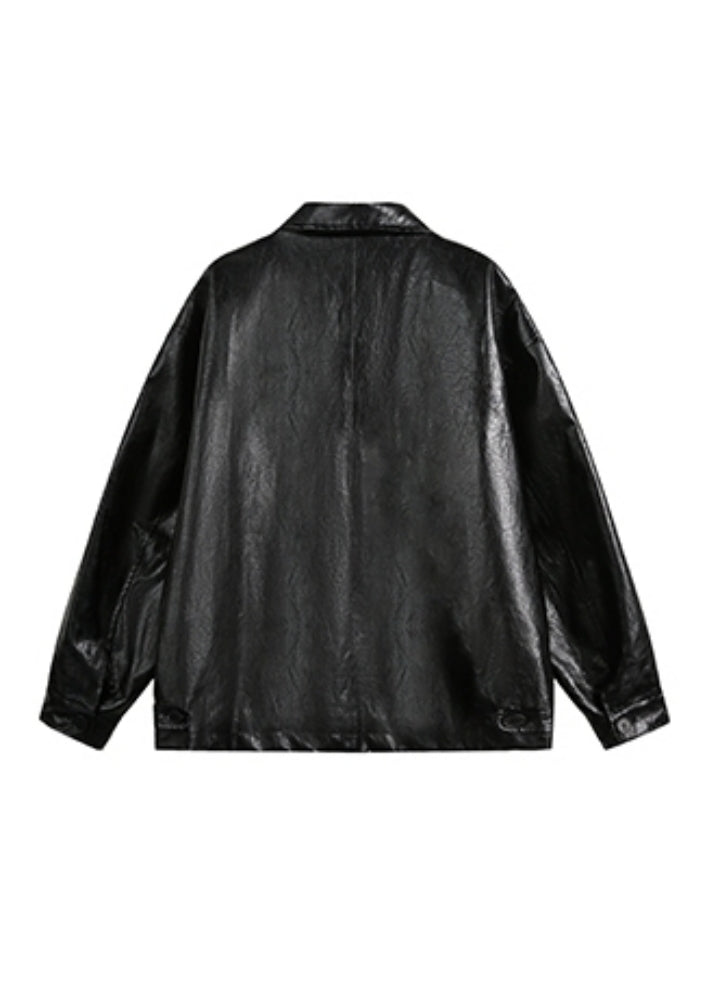 【BLACK BB】High dull black base color leather jacket  BK0069