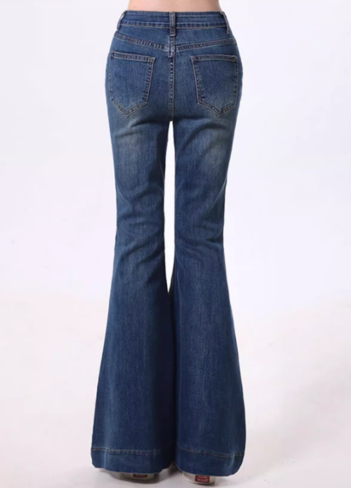 【Rayohopp】Simple color sharpness flare silhouette denim pants  RH0134