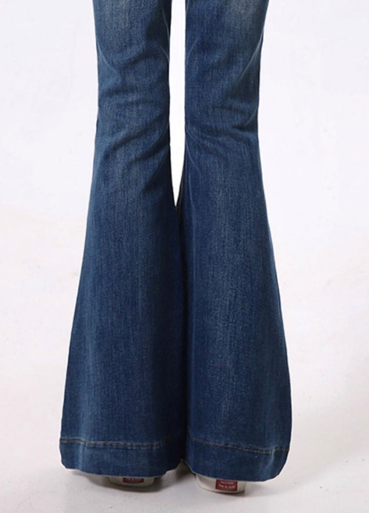 【Rayohopp】Simple color sharpness flare silhouette denim pants  RH0134