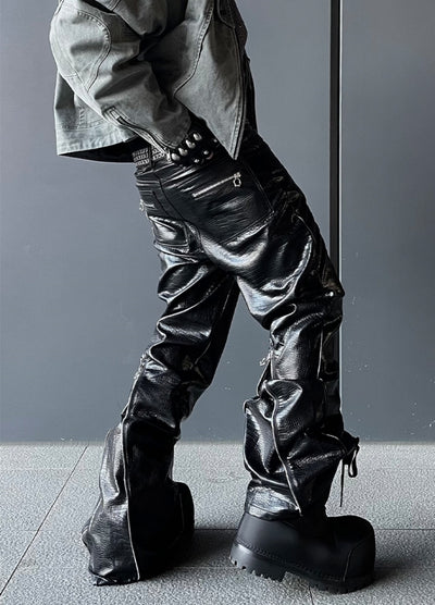 【DARKFOG】Tucked-in high flare wide silhouette leather-look pants  DF0047