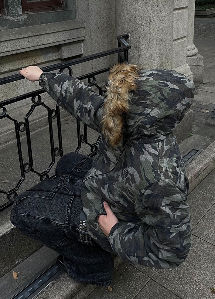 DARKFOG】Fully camouflage fur hoodie silhouette jacket DF0051 – HI 