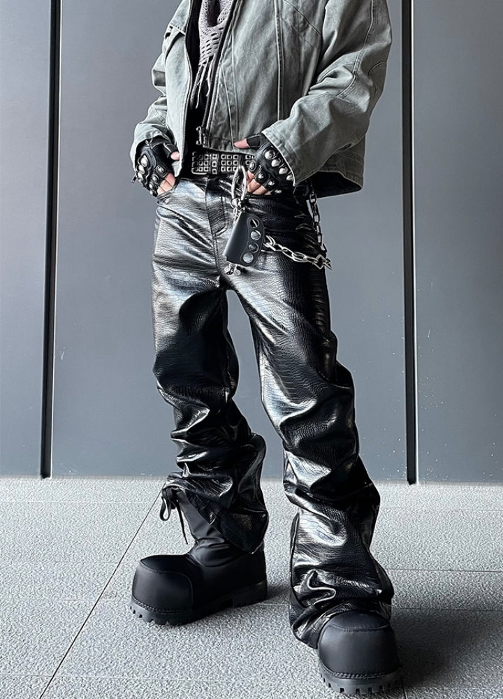 【DARKFOG】Tucked-in high flare wide silhouette leather-look pants  DF0047