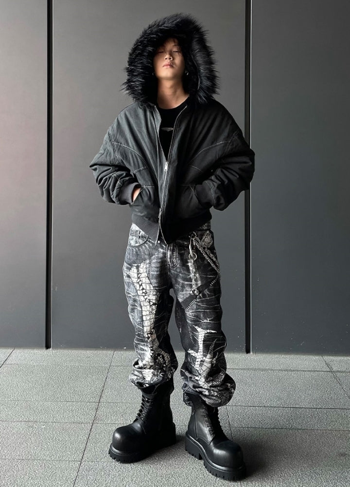 【DARKFOG】Fur hoodie design Y2K style tight silhouette jacket  DF0044