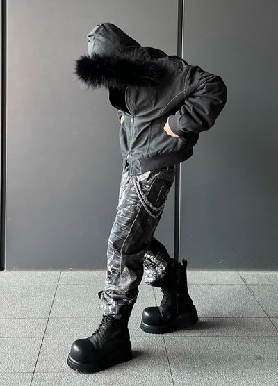 【DARKFOG】Fur hoodie design Y2K style tight silhouette jacket  DF0044