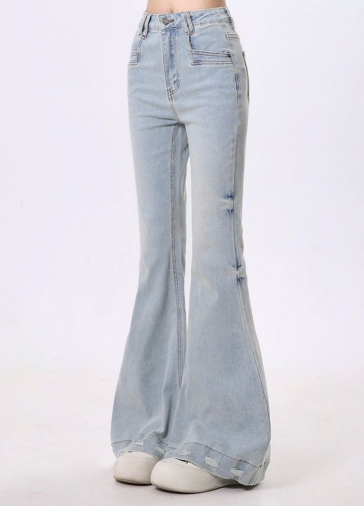 【Rayohopp】Simple color sharpness flare silhouette denim pants  RH0134